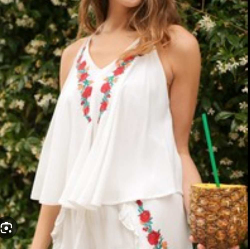 White Floral Embroidered Women's Top
